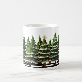 Taza De Café Árbol de Navidad decorado en un bosque tranquilo