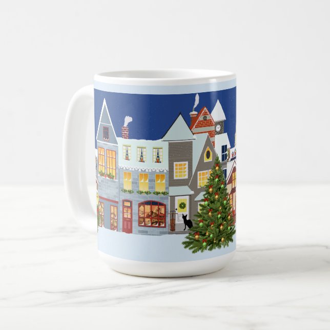 Taza De Café Árbol de Navidad Diseño Retro Pueblo Navideño   (Anverso izquierdo)