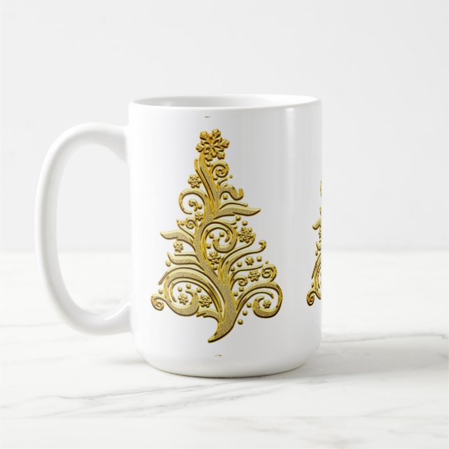 Taza De Café Árbol de Navidad elegante de filigrana dorada (Izquierda)