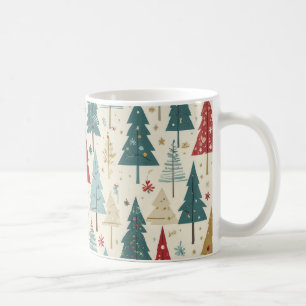 Taza De Café Árbol de Navidad elegante patrón verde azul rojo d