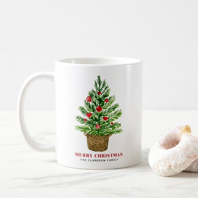 Taza De Café Árbol de Navidad en una canasta de mimbre Feliz Na (Con donut)
