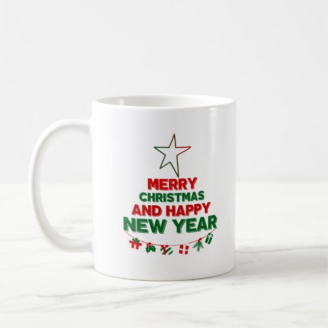 Taza De Café Árbol de Navidad, Feliz Año Nuevo, palabras, estre (Izquierda)