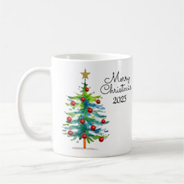 Taza De Café Árbol de Navidad Festivo con Adornos Rojos