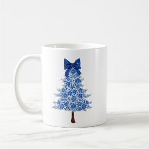 Taza De Café Árbol de Navidad Floral Azul