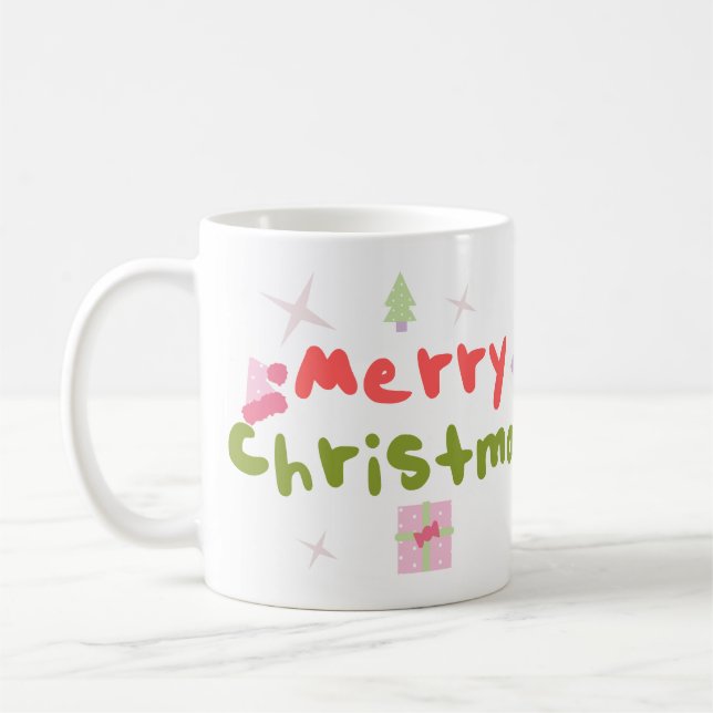 Taza De Café Árbol de Navidad Groovy Letras Burbuja  (Izquierda)