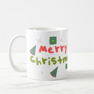 Taza De Café Árbol de Navidad Groovy Letras Burbuja en Español
