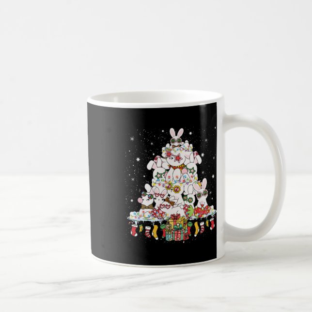 Taza De Café Árbol de Navidad lindo conejo blanco rodeado (Derecha)