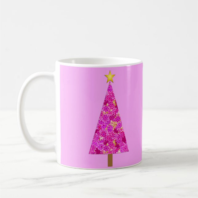 Taza De Café Árbol de Navidad Magenta Floral Moderno (Izquierda)