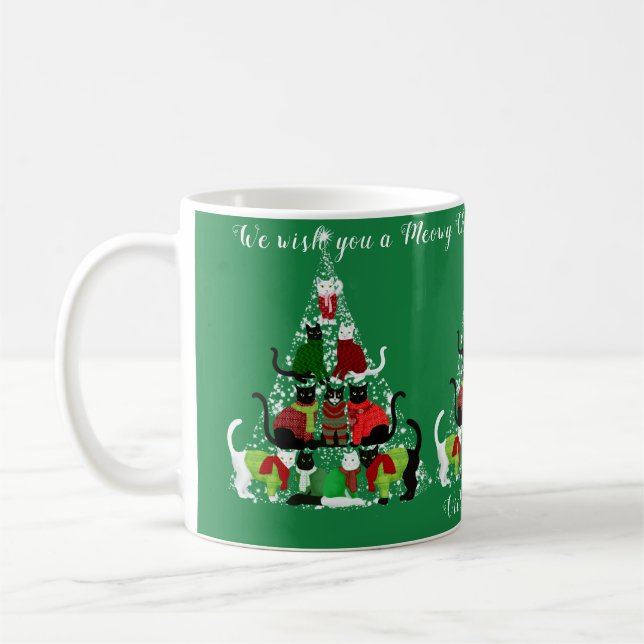 Taza De Café Árbol de Navidad Meowy de gato lindo personalizado (Izquierda)