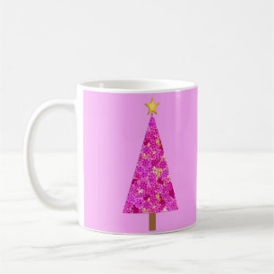 Taza De Café Árbol de Navidad moderno floral magenta