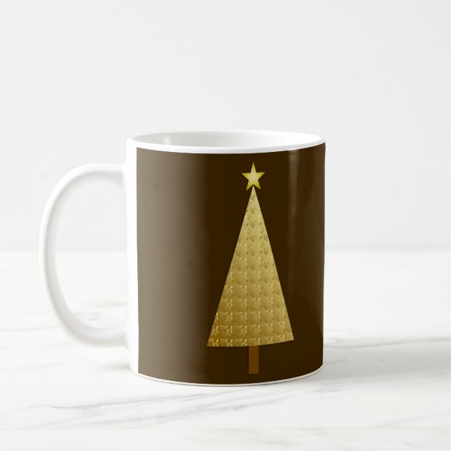 Taza De Café Árbol de Navidad moderno metálico de oro (Izquierda)