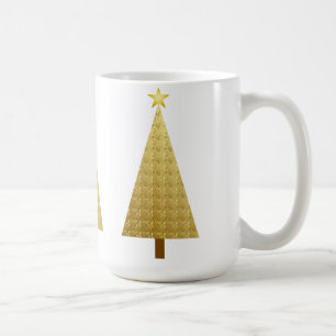 Taza De Café Árbol de Navidad moderno Relieve metalizado dorado