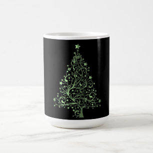 Taza De Café Árbol de Navidad Negro Metálico Verde Elegante