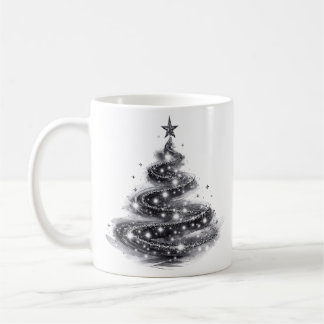 Taza De Café Árbol de Navidad negro plateado brillante