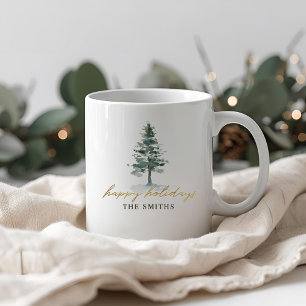Taza De Café Árbol de Navidad nevado con nombre personalizado