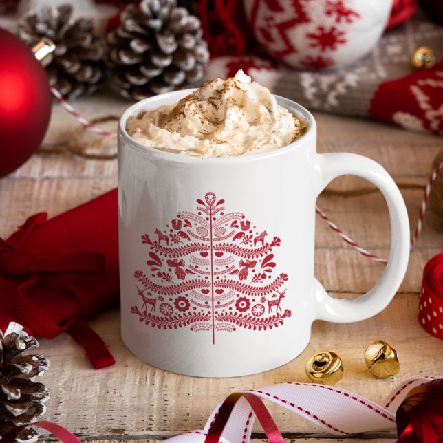 Taza De Café Árbol de Navidad Nórdico Escandinavo Rojo (Subido por el creador)
