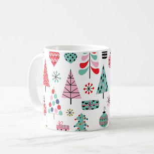 Taza De Café Árbol de Navidad. Patrón azul, rojo y rosa moderno