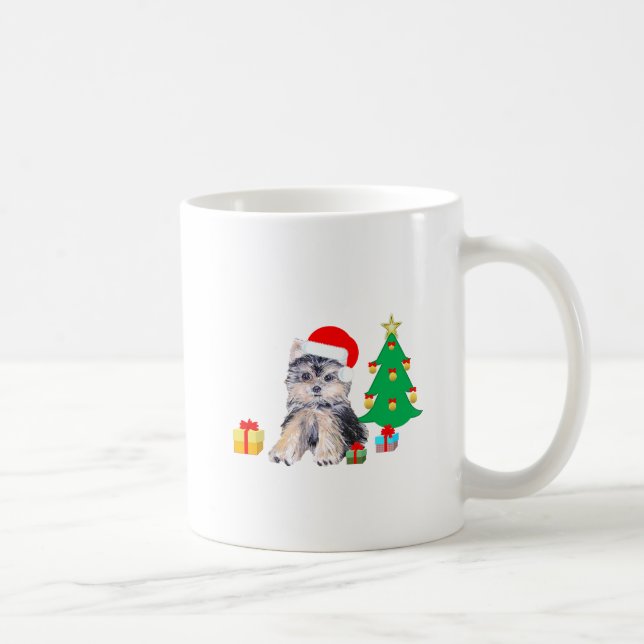 Taza De Café Árbol de Navidad, perro cachorro de Yorkshire y re (Derecha)