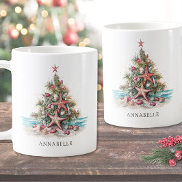 Taza De Café Árbol de Navidad Personalizado en la Playa