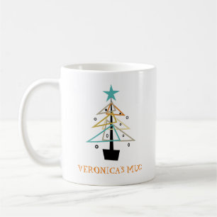 Taza De Café Árbol de Navidad retro a mediados del siglo Cofón