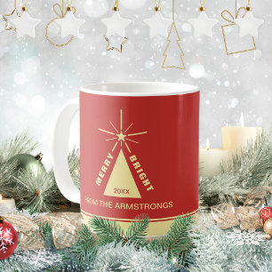 Taza De Café Árbol de Navidad Retro Rojo Festivo Foto Familiar