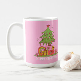 Taza De Café Árbol de Navidad retro rosa