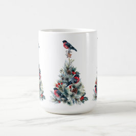 Taza De Café Árbol de Navidad Rojo Bullfinch