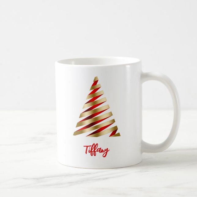 Taza De Café Árbol de Navidad Rojo y Oro (Derecha)
