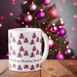 Taza De Café Árbol de Navidad Rosa Merry personalizado