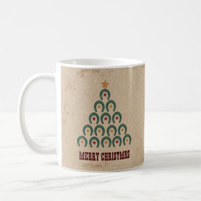 Taza De Café Árbol de Navidad Rústico Herradura (Izquierda)