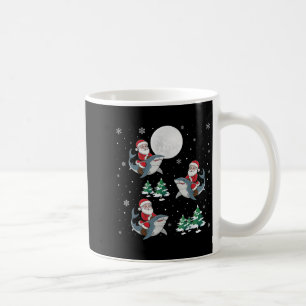 Taza De Café Árbol de Navidad Santa Riding Hammerhead Shark Gra
