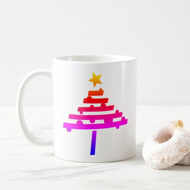 Taza De Café Árbol de Navidad simple arcoiris con estrella (Con donut)