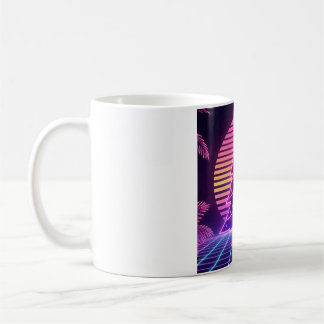 Taza De Café Árbol de Navidad Vaporwave Neon Atardecer