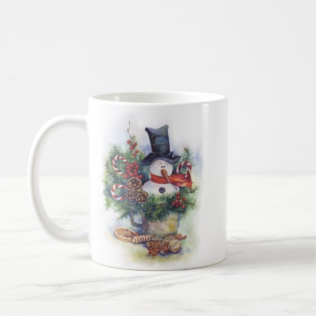 Taza De Café Árbol de nieve acuarela Año Nuevo invierno (Izquierda)