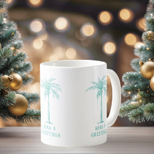 Taza De Café Árbol de Palma Tropical Mar y Feliz Navidad