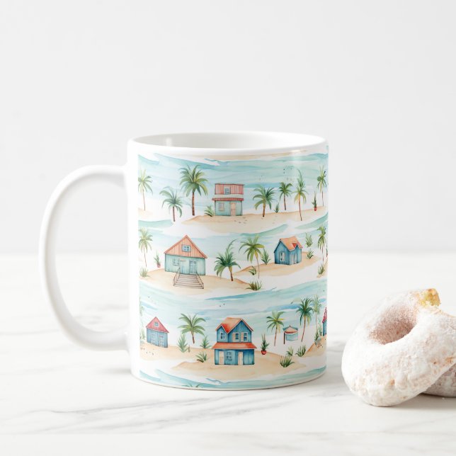 Taza De Café Árbol de palmas tropical de los océanos (Con donut)