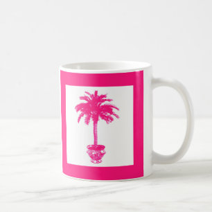 Taza De Café Árbol de palmeras potentes - rosa fucsia y blanco