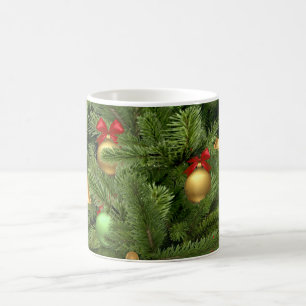 Taza De Café Árbol De Pino Y Ornamentos Café Blanco Mug