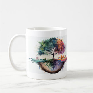 Taza De Café Árbol de reflexión de la acuarela de vida