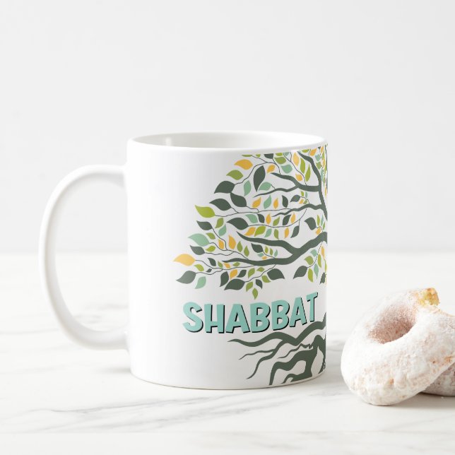 Taza De Café Árbol de Shabbat Shalom Ez Hachaim Judío (Con donut)