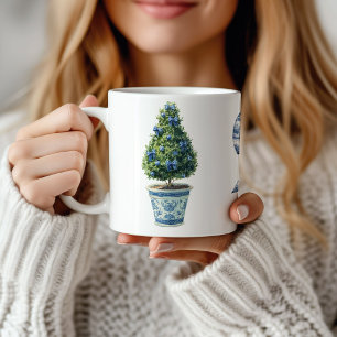Taza De Café Árbol de topiaria de Navidad con Chinoiserie
