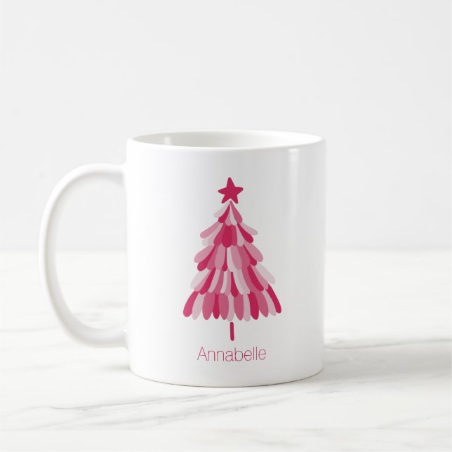 Taza De Café Árbol de vacaciones de Navidades rosados (Izquierda)