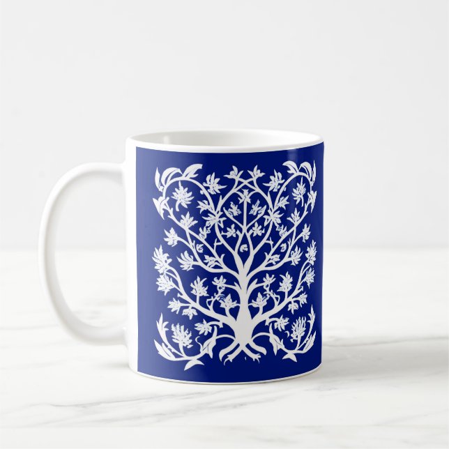 Taza De Café Árbol de vida #4 Azul blanco y cobalto (Izquierda)