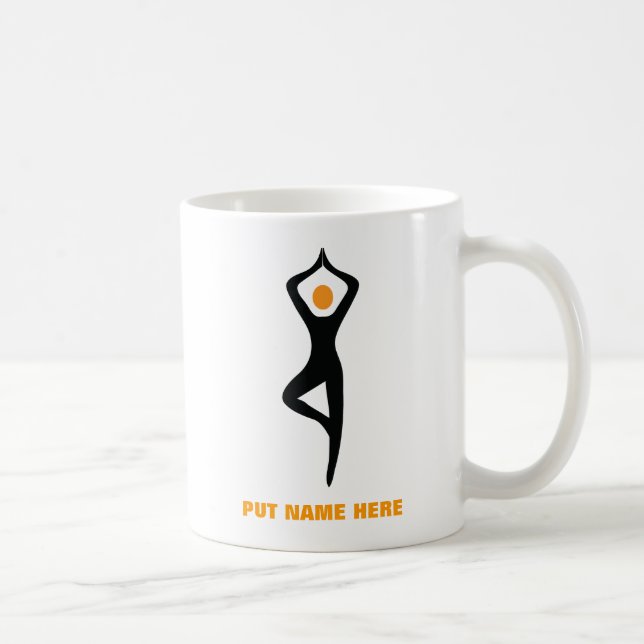 Taza De Café Árbol de yoga pose negro, personalizado naranja (Derecha)