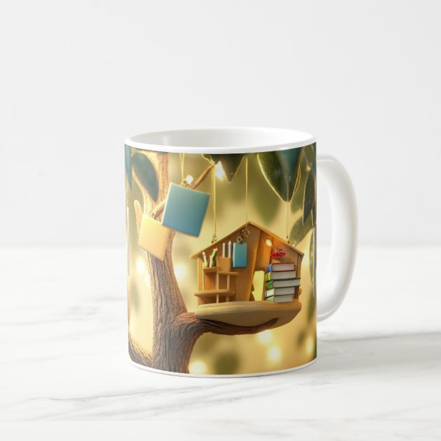 Taza De Café "Árbol del Conocimiento" con libros colgando (Anverso derecho)