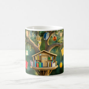 Taza De Café "Árbol del Conocimiento" con libros colgando
