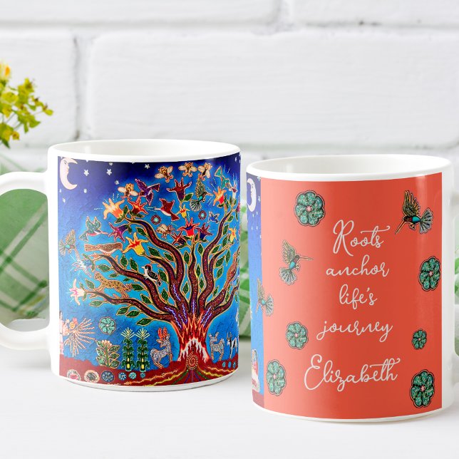 Taza De Café Árbol ecléctico de la vida Inspirador Blue Boho Mu (Subido por el creador)