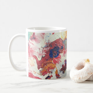 Taza De Café Árbol floreciente abstracto rojo blanco azul amari