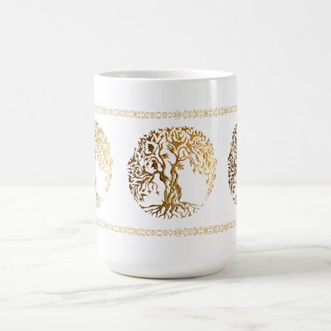 Taza De Café Árbol Mehndi de la Vida (Oro) (Centro)