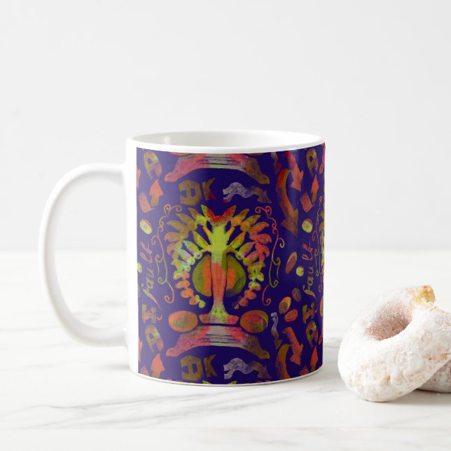Taza De Café "Árbol místico de la vida - Patrón de arte popular (Con donut)